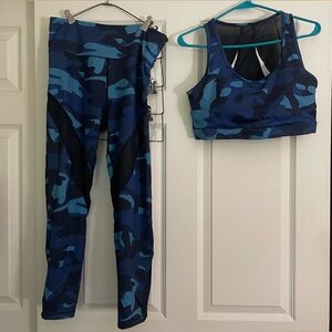 Zyia Active Blue Camo Leggings (12) and Sports Top (XL)